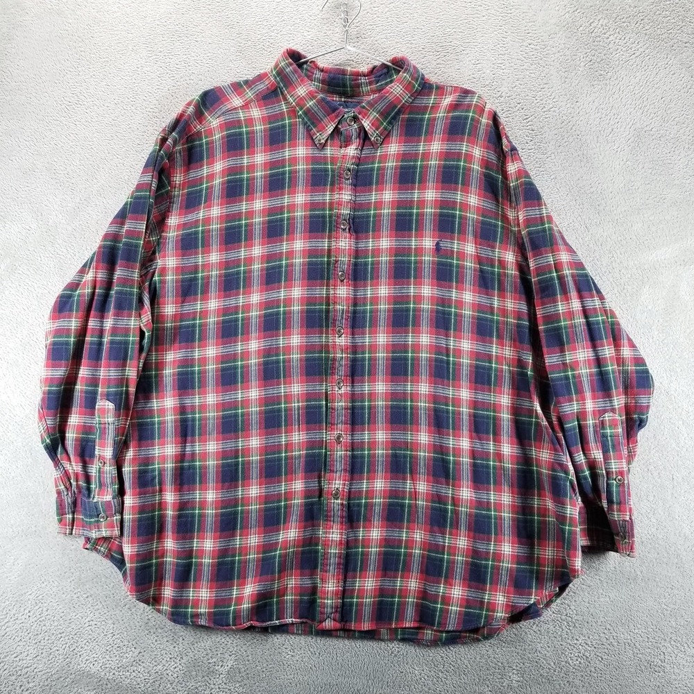 Polo Ralph Lauren Shirt Mens 4XB Red Green Plaid Classic Fit Flannel Button Down